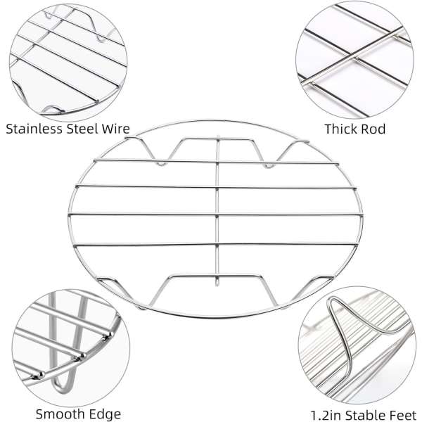 2-delt 7-tommer luftfritøserist til madlavning, dampning, afkøling, multifunktionel 304 rustfrit stål rundt rist krydslinje, køkkengrej med beslag