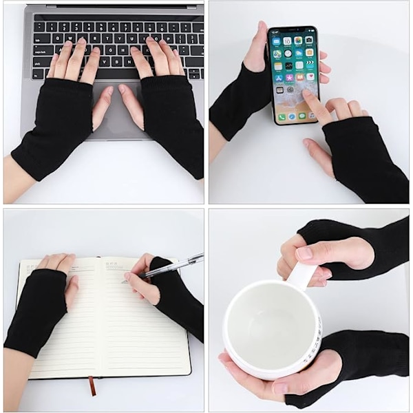 1 Par Vintervarme Fingerløse Hansker Halvfinger Tommelhull Dame Stretch Strikket Votter Bomullsvarme Teksting Kjøring Håndledd Unisex Julegaver