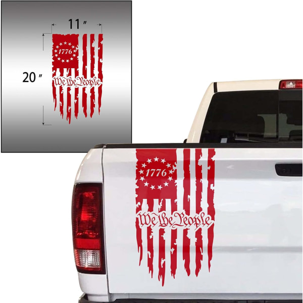 Vi Folket Flagg 1776 Distressed American USA US Flagg Truck Tailgate Vinyl Dekal Preamble of The US Constitution passer