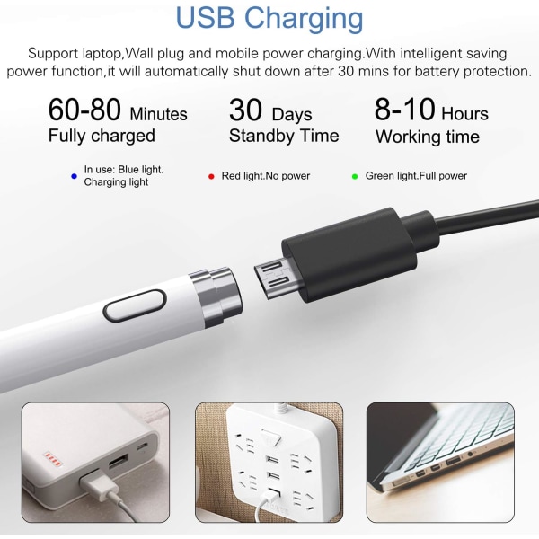 Stylus Pen Kompatibel med iOS&Android Touch Screens, Blyant til iPad med Dobbelt Touch Funktion, Genopladelig Stylus