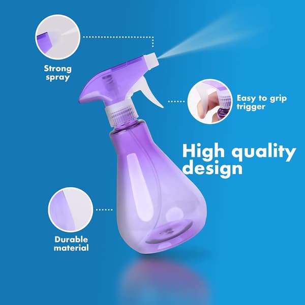Vattensprayflaskor (2-pack) 500 ml – Tomma plastsprayflaskor för vätska | Återanvändbara och påfyllningsbara (blå och lila)
