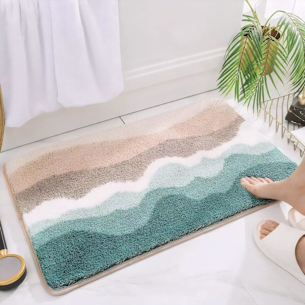 Mikrofiber Badmattor, Absorberande Mjuka Shaggy Mattor för Dusch Badkar Sänka Toalett 32" X 20"