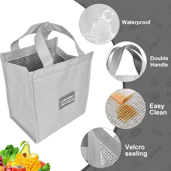 Lämpöeristetty lounaskassi, Eristetty lounaskassi, Vedenpitävä lounaskassi, Työlounaskassi, Kannettava lounaskassi, Lämpökylmälaukku matkalle Gray