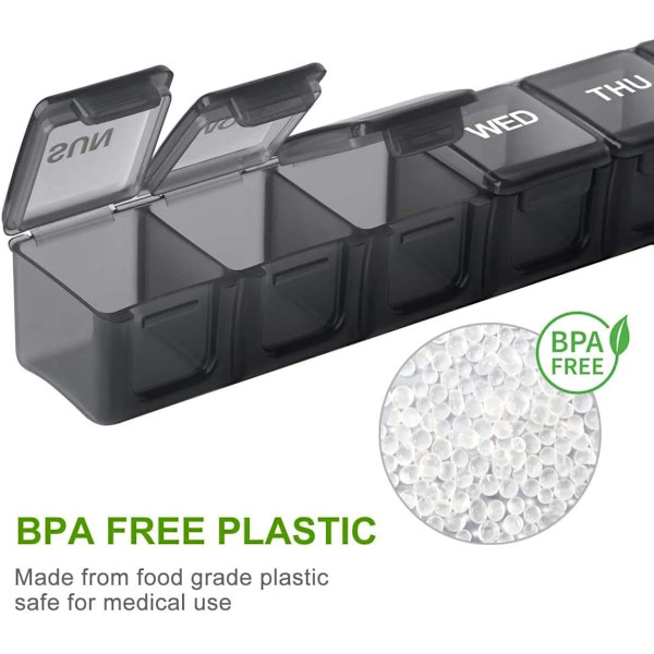 Pill Box 7 päivää Erittäin suuri viikoittainen pillerijärjestäjä Matkapillerikotelo BPA-vapaa pilleriannostelija BPA-vapaa