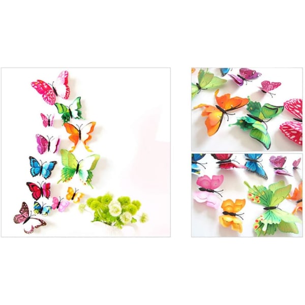 24 ST 3D Butterfly Väggdekal Dubbla Vingar Avtagbara Kylskåpsmagneter Klistermärken Inredning för Barnrum Dekoration Hem