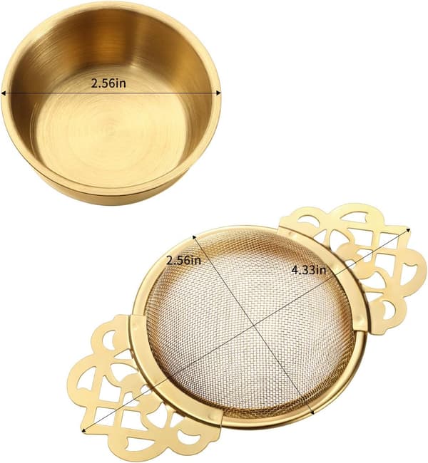 Tesil med drypbakker, mesh teinfuser i rustfrit stål til løs te (sølv og guld, 4 stk.)