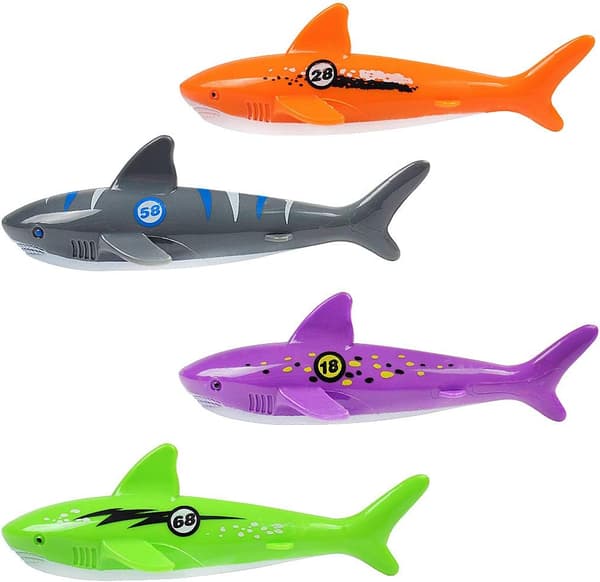 4-pack dykleksaker för poolen, torpedhajform, glidande torped för barn, undervattensleksaker, sommarkul, simleksaker