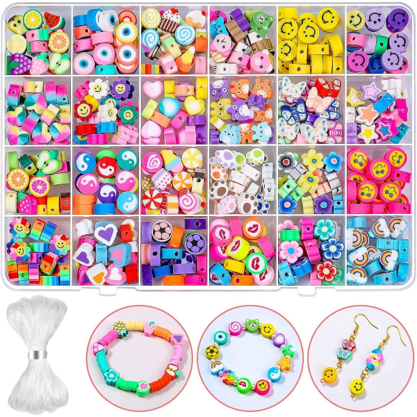 480 st Fruit Flower Polymer Clay Beads, 24 Styles Trendiga Söta Smiley Bead Berlocker