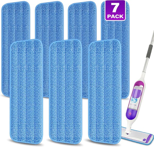 7-pak genanvendelige moppepuder til spraymoppe - mikrofiber moppe genopfyldningspuder, kompatible med 13''-15'' spraymopper og gulvmopper, lyseblå