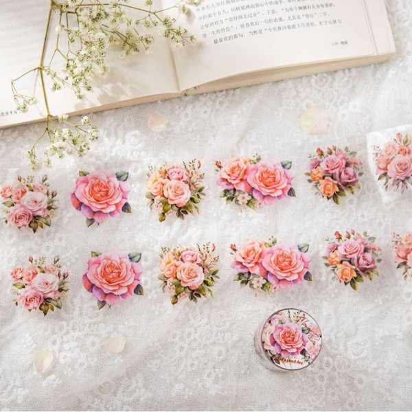 Sæt med 4 Ruller Washi Tape Blomster Planter Transparent Washi Tape Klæbebånd Washi Tape Stickers til Kreativ Scrapbooking, Album, Journaler og DIY
