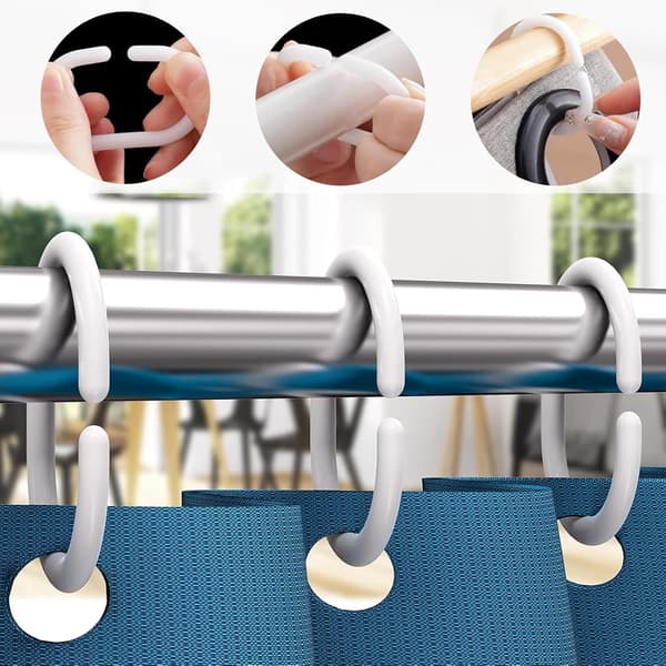 24-pack Duschdraperiringar i Plast - Krokar med Tyst Glid C-Formad Design, Kraftiga & Snabb Snäppinstallation (Vit)