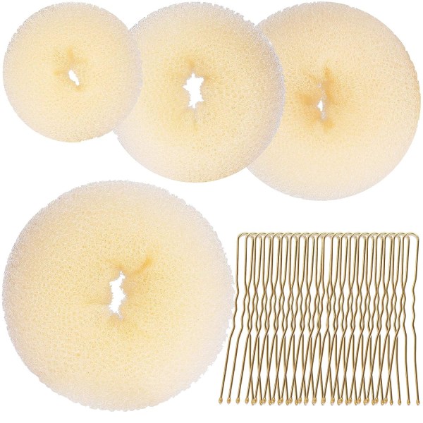 Hair Bun Shaper Set，4 Hair Pcs Donut Bun Maker(Extra-large, Large, Medium, Small) with Large Bobby Pins Blonde 20pcs
