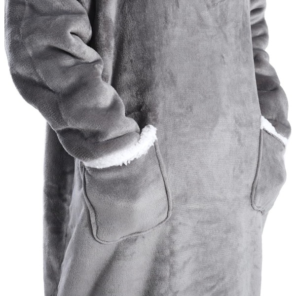 Ekstra lang hettegenser teppe kvinner oversized bærbar teppe koselig myk behagelig Sherpa fleece gigantisk bærbar hettegenser sweatshirt (lys grå) light grey