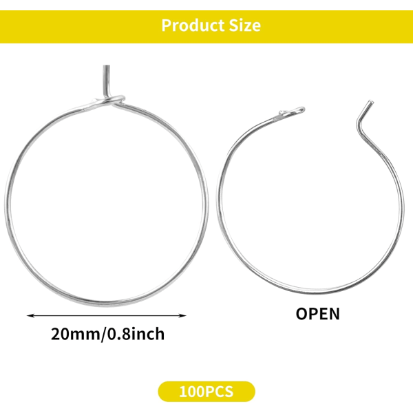 100 stycken örhängen för smyckenstillverkning, öronvinglas Hypoallergena rostfritt stålbåge örhängestift Gör-det-själv-örhängetrådar (20 mm)