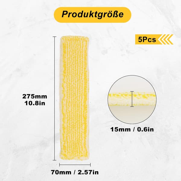 5 stk. reservedeler for vindusvasker, gule reservedeler i mikrofiber