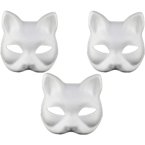 Kattemaske, 3 stk. Therian-masker Hvide kattemasker Blanke DIY Halloween-maske Dyrehalvmaske Maskefest Cosplay-fest