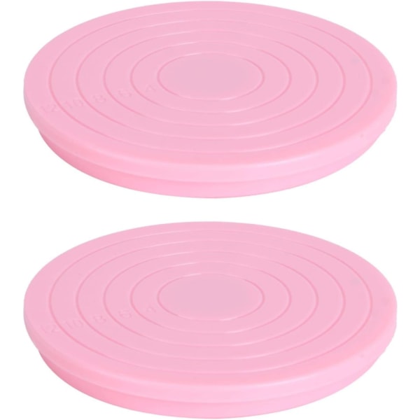 Roterende kageplade, 2 stk. Mini 360 graders base stand display drejelig bageværktøj cupcake dekoration forsyninger - Pink