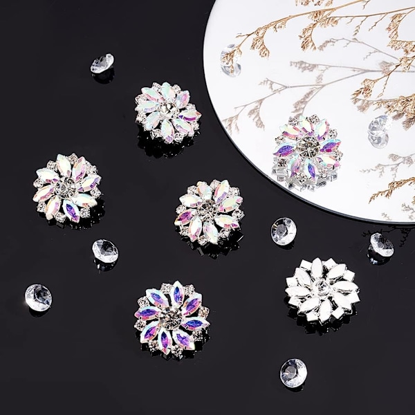 10 stk 28MM Blomst Rhinestone Shank Knapper Krystall Sy På Knapper med 1 Hull og Flat Bakside, Rhinestone Snøfnugg Metallknapper A