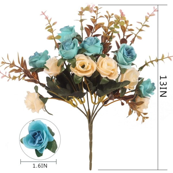 Kunstige blomster, 2 stk kunstige roser plastblomster, planter til hjem hotell bryllup borddekorasjoner. Påfuglgrønn