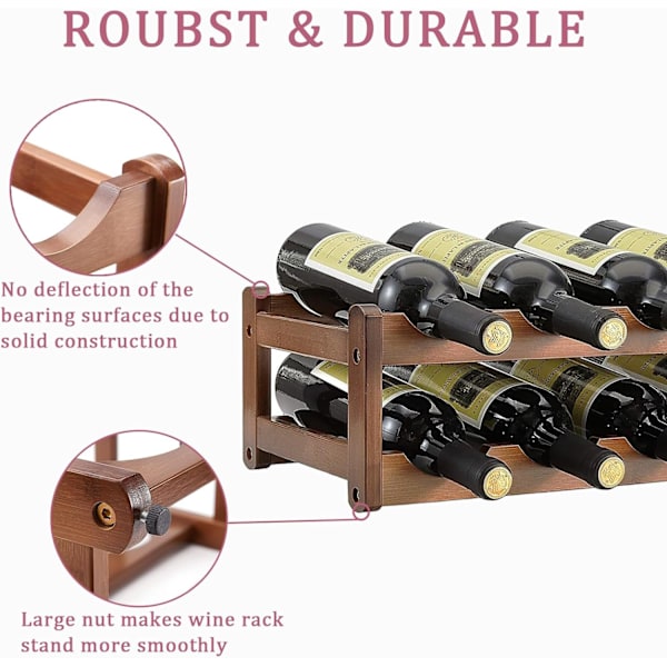 Bambus vinstativ til 8 flasker, robust og vinstativ