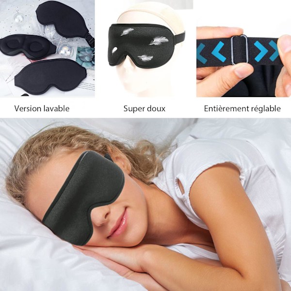 3D Mjuk och Bekväm Sovmask, Ultra-Fit Sovmask för Sidosovare, Ögonmask, Resa, Sömnlöshet (Svart)