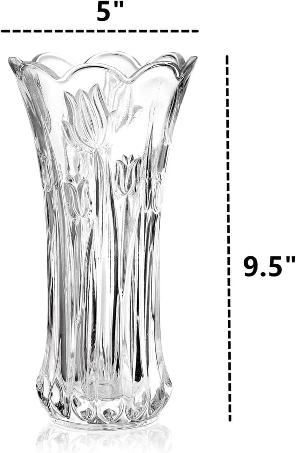 Set med 2 glasblomvaser, 9,5\" stora blomvaser för vardagsrum, moderna klara rosenväxter för mittstycken