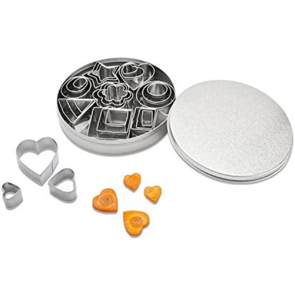 Mini geometriske kakeformsett 24 firkantede hjerte trekant runde sirkel bake rustfritt stål metallformer