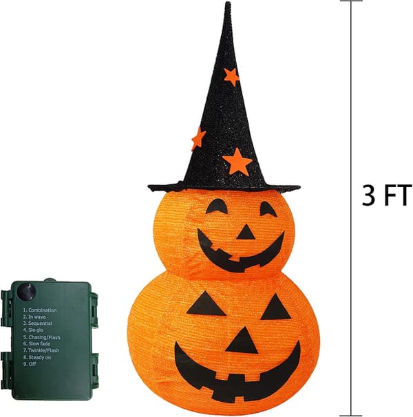 Halloween-dekorationer, 3 FT Pop Up Sammenklappelig Græskar, Forudbelyst 50 LED-belyst Græskarmand med Stjernehat