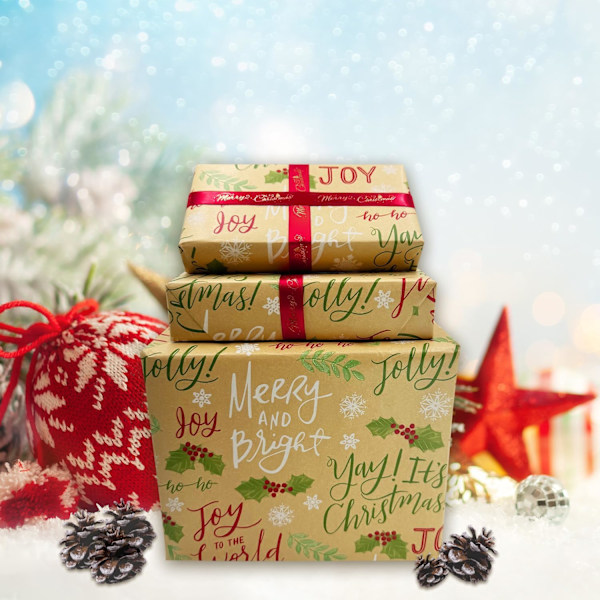 Julklappspapper Rulle - 44X100CM Stor Storlek Kraftpapper Tryckt med Festlig Designmönster för Presentinslagning