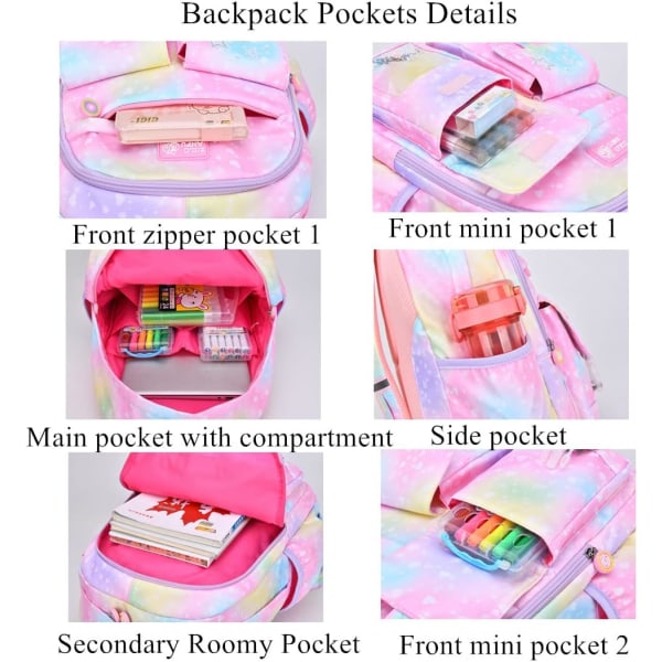 Söt Coloful Casual Daypack för flickor, Tonåringar Grundskoleryggsäck, Primära bokväskor för tonåringar Gradient lila-L