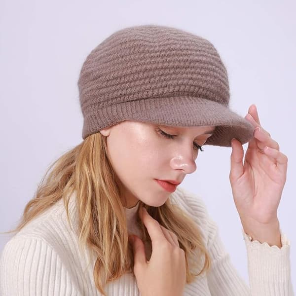 Dame vinter strikkede luer, luer, ullbereter Khaki