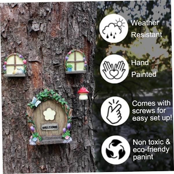 Fe Dør, Fe Dør og Vinduer til Træer, Mørke Fe Have Tilbehør med Lanterne, Resin Fe Hus, Udendørs Miniature Træ Kunst til Have Plæne