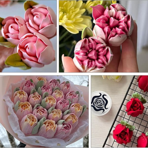 2 stk. Ekstra store russiske sprøytetipper, blomsterformede sprøytetipper i rustfritt stål for kakedekorering, rosetupper (56)