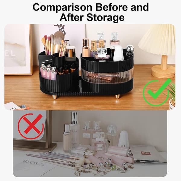 Makeup Organizer, 360° Roterende Make Up Organizer med 3-lags rum, Perfekt til Kommode, Badeværelse, Soveværelse (Sort, Tre lag)
