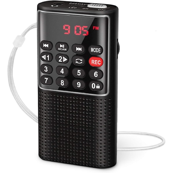 Pocket FM Radio with Recorder, with Lock Key, SD Card Player, Rechargeable Battery for Walking Jogging Exercising