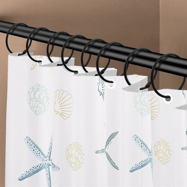 Duschdraperi-krokar, duschdraperi-ringar för badrum duschstång, snäppfogsdesign black