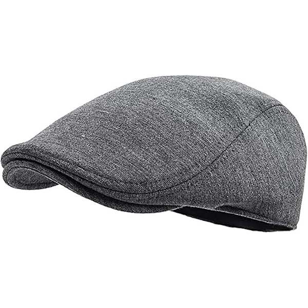 Flad beret til efterår og vinter med kasket dark grey
