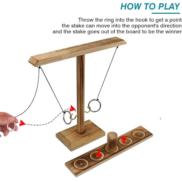 Ringkastningsspel för vuxna och barn, utomhus inomhus handgjorda trä Hookey Ring Toss-spel