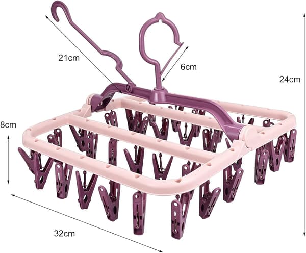 Sock Drying Rack, Hängande Torkställ med 32 Vindtäta Spikar, Fällbart Underkläder Sock Drying Rack för Strumpor, Underkläder, Handdukar (Rosa)