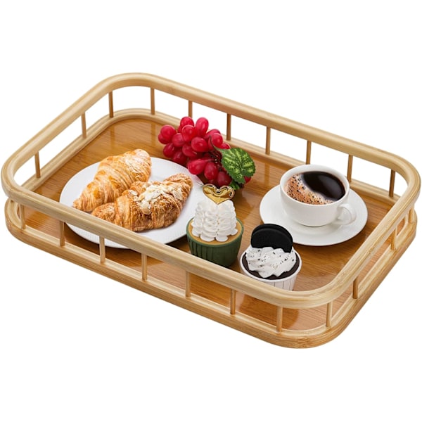 Rectangular bamboo tray with decorative handle