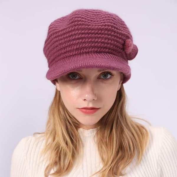 Dame vinter strikkede luer, luer, ullbereter Rose Red