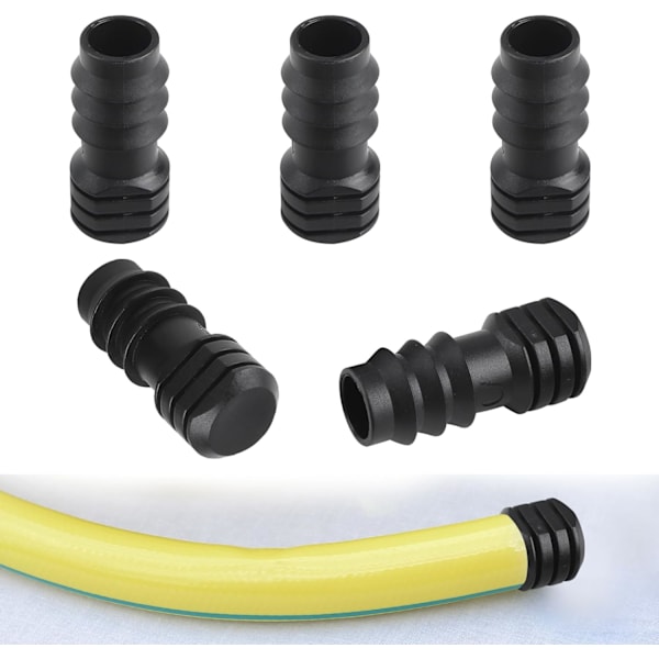 5 stk Piggslangkobling Plugg Slangeende, 16mm Rør End Bung for Hagevanningssystemer, Vanningsutstyr, Hagearbeid (Svart)