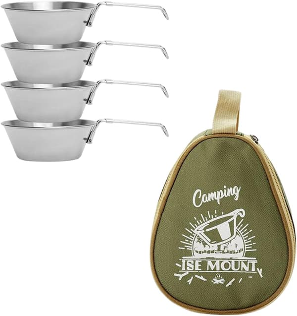 4 deler campingkopp kokekar, campinggryte med bæreveske redskaper non-stick, solid campingbolle servise for turkjøkken