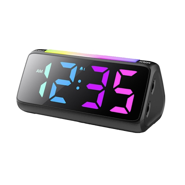 Loud Alarm Clock for Hearing Impaired,with RGB Led Display,Dual Alarm,8 Dimmers,3 Volumes,for Heavy Sleeper Kids Teens Elderly(Black)