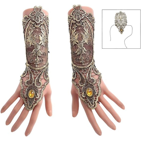 Spetsarmband Fingerlösa Långa Spetsarmband Handledslängd Blommiga Handskar Steampunk Damhandskar Set Flickor Bröllop Fest Bal Kväll