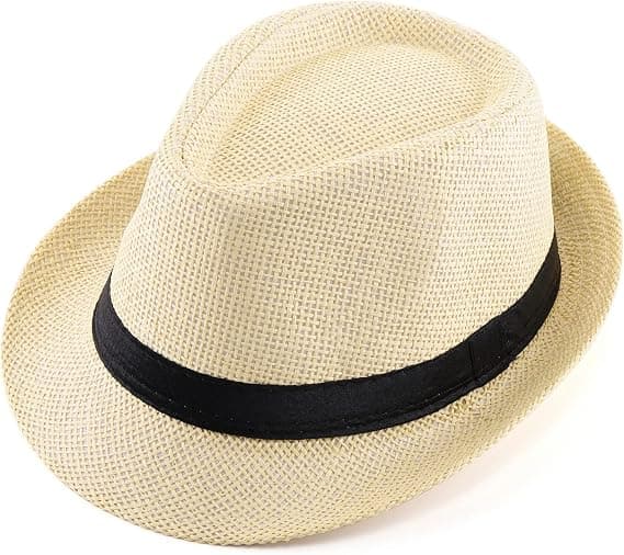 1 stk. Panama Sommer Fedora Trilby Stråhatte Solhatte til Mænd Kvinder Strandhat Klassisk (Beige)