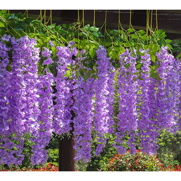 Falska hängande blommor 12 st 3,75 fot/styck konstgjord Wisteria vinranka Ratta hängande girlang för fest bröllopsdekor (lila)