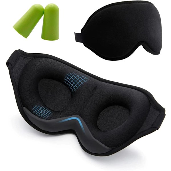 Mukava 3D-unimaski matkustamiseen, 100 % valoa läpäisemätön (2 kpl, musta)