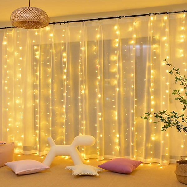 Fjärrkontrollerade gardinlampor, 300 LED-fönster, väggmonterade gardinlampor