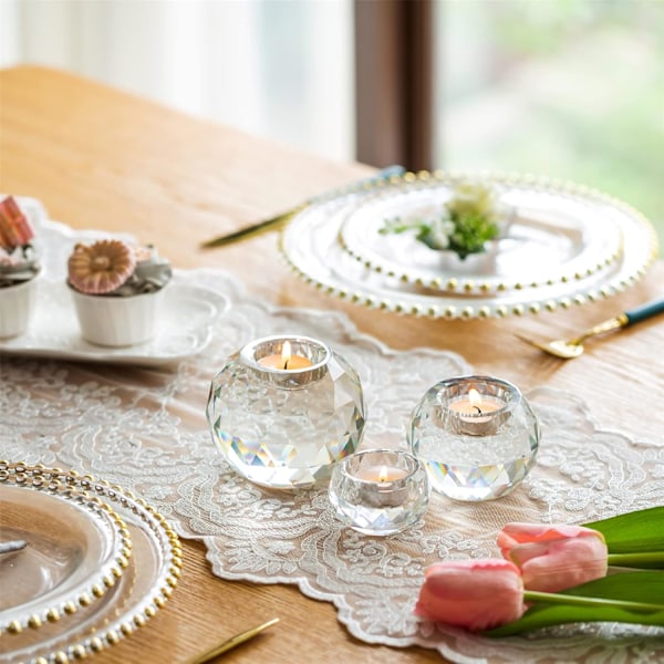 3 Krystallkule Lysestaker, Klare Glass Teelys Lysestaker for Julsseremoni Bord Hjemmedekorasjon Husvarmingsgave